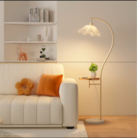 Modern Lotus Floor Lamp with Natural Wood Base