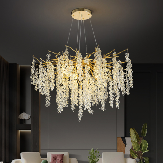 Crystal Branch Chandelier - French Art Deco Grape Cluster Pendant Light for Luxury Living Room & Bedroom"