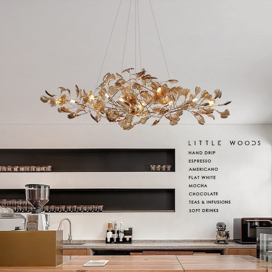 Modern Ginkgo Leaf Chandelier - Luxury Artistic Ceiling Light for Living Room Decor