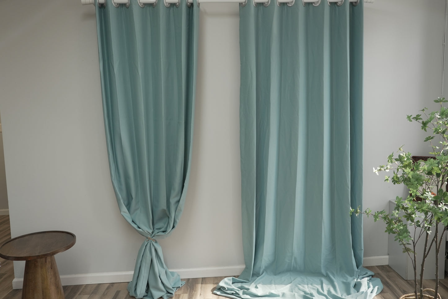 Linen-Look Blue Curtains - Polyester Fabric with Natural Texture