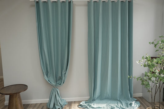 Linen-Look Blue Curtains - Polyester Fabric with Natural Texture