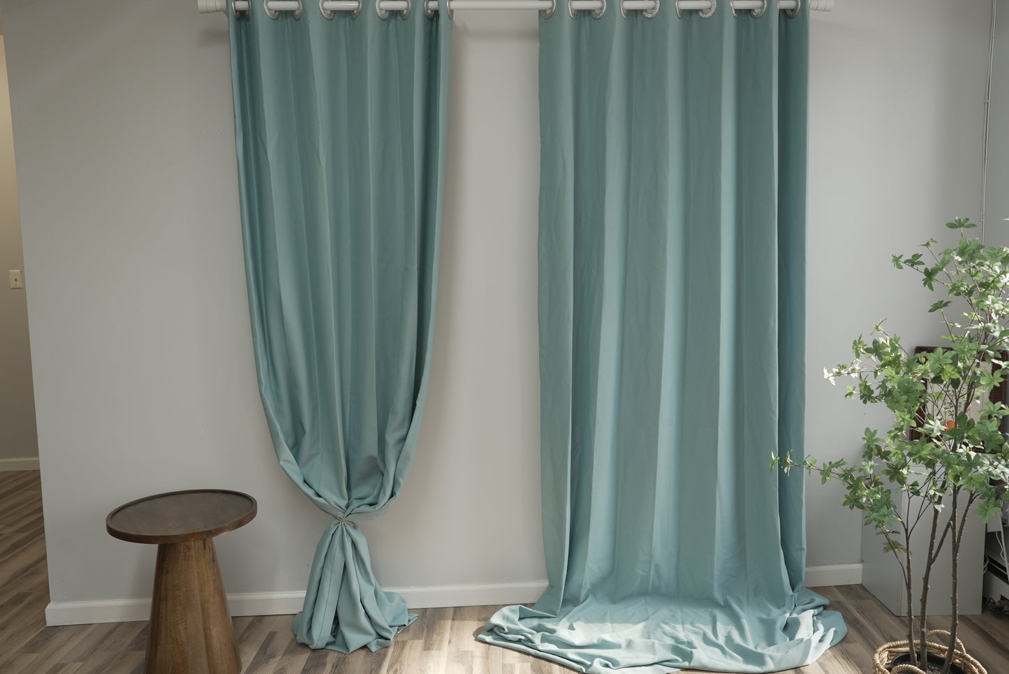 Linen-Look Blue Curtains - Polyester Fabric with Natural Texture