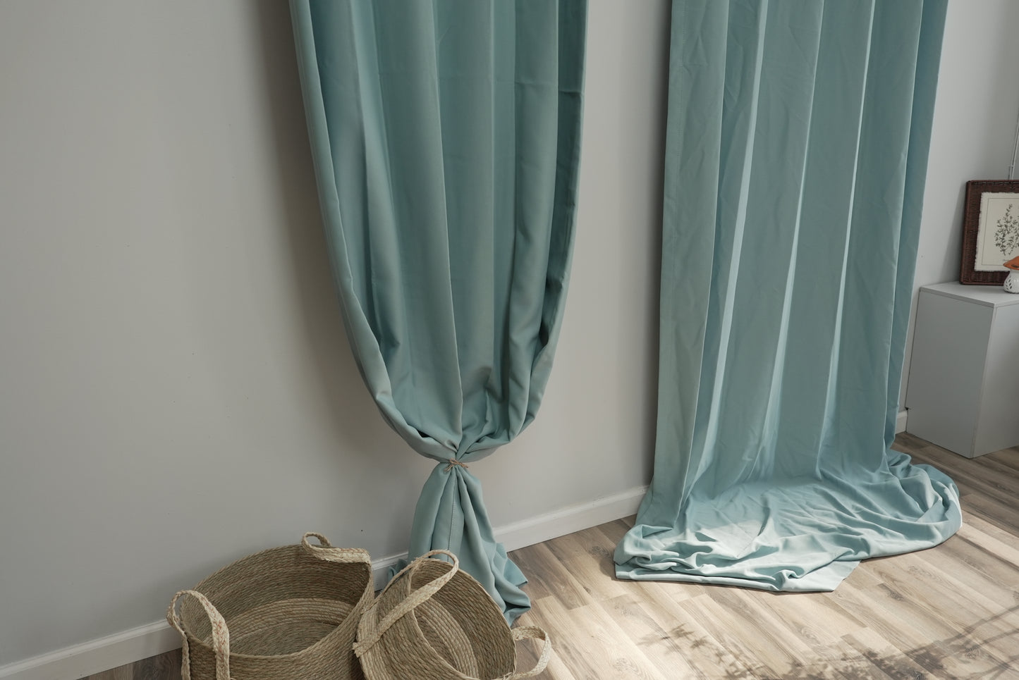 Linen-Look Blue Curtains - Polyester Fabric with Natural Texture