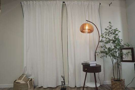 White Linen Curtains with Black Trim – Modern Minimalist Window Drapes