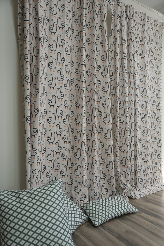 Adorable Duckling Curtains with Pom Pom Trim – Fun & Whimsical Kids' Room Decor