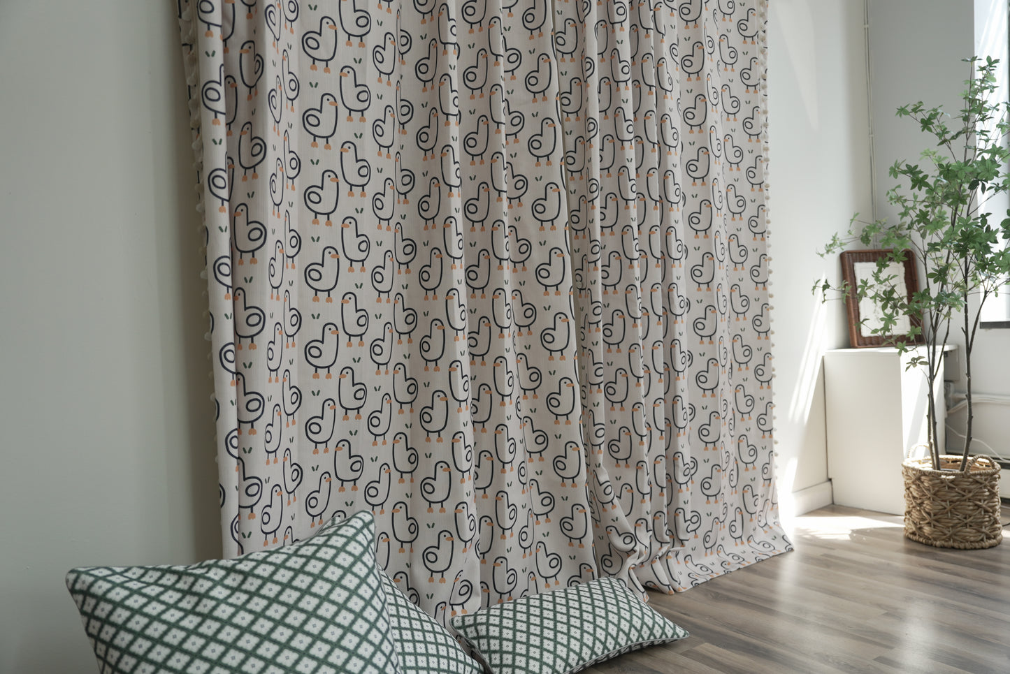 Adorable Duckling Curtains with Pom Pom Trim – Fun & Whimsical Kids' Room Decor