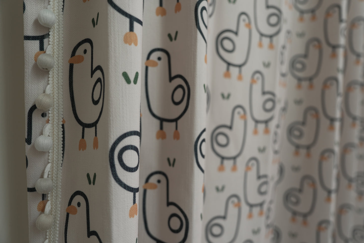 Adorable Duckling Curtains with Pom Pom Trim – Fun & Whimsical Kids' Room Decor