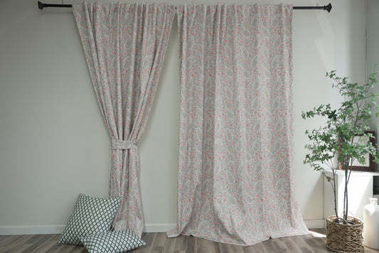 Blush Floral Print Curtains - 40% Cotton, Light Filtering & Breathable