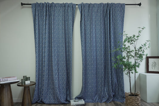 Navy Blue Floral Curtains - Timeless Botanical Print Drapes for Traditional Decor