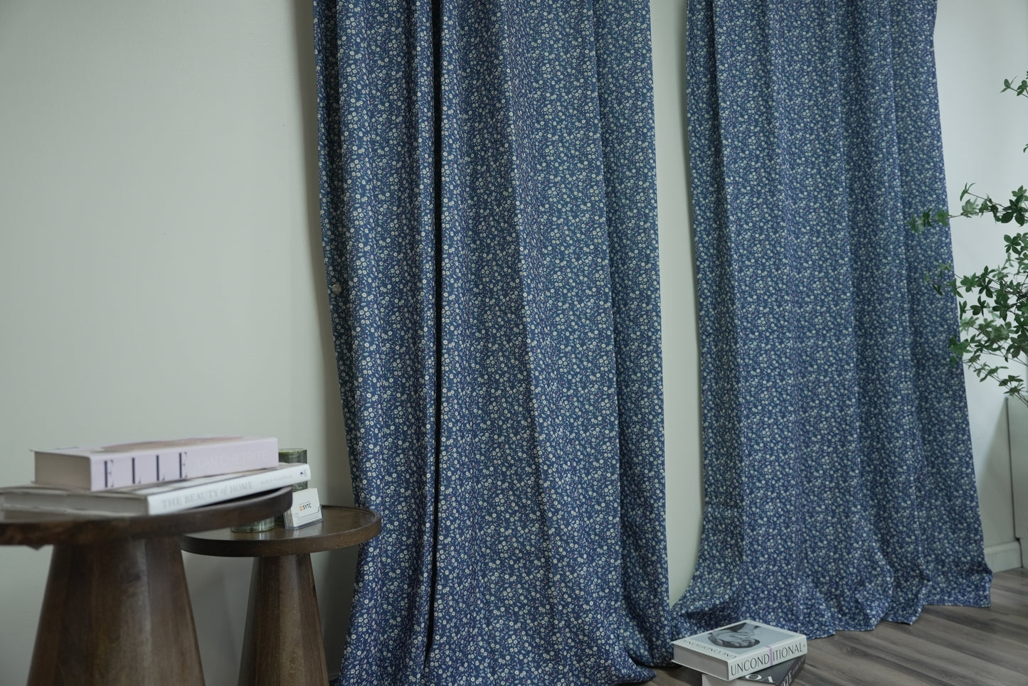Navy Blue Floral Curtains - Timeless Botanical Print Drapes for Traditional Decor
