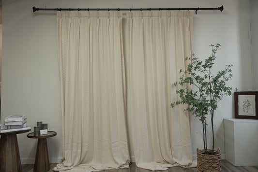 Beige Linen Cotton Blend Curtains Korean Pleat - Triangle Texture Light Blocking Thermal Drapes for Bedroom