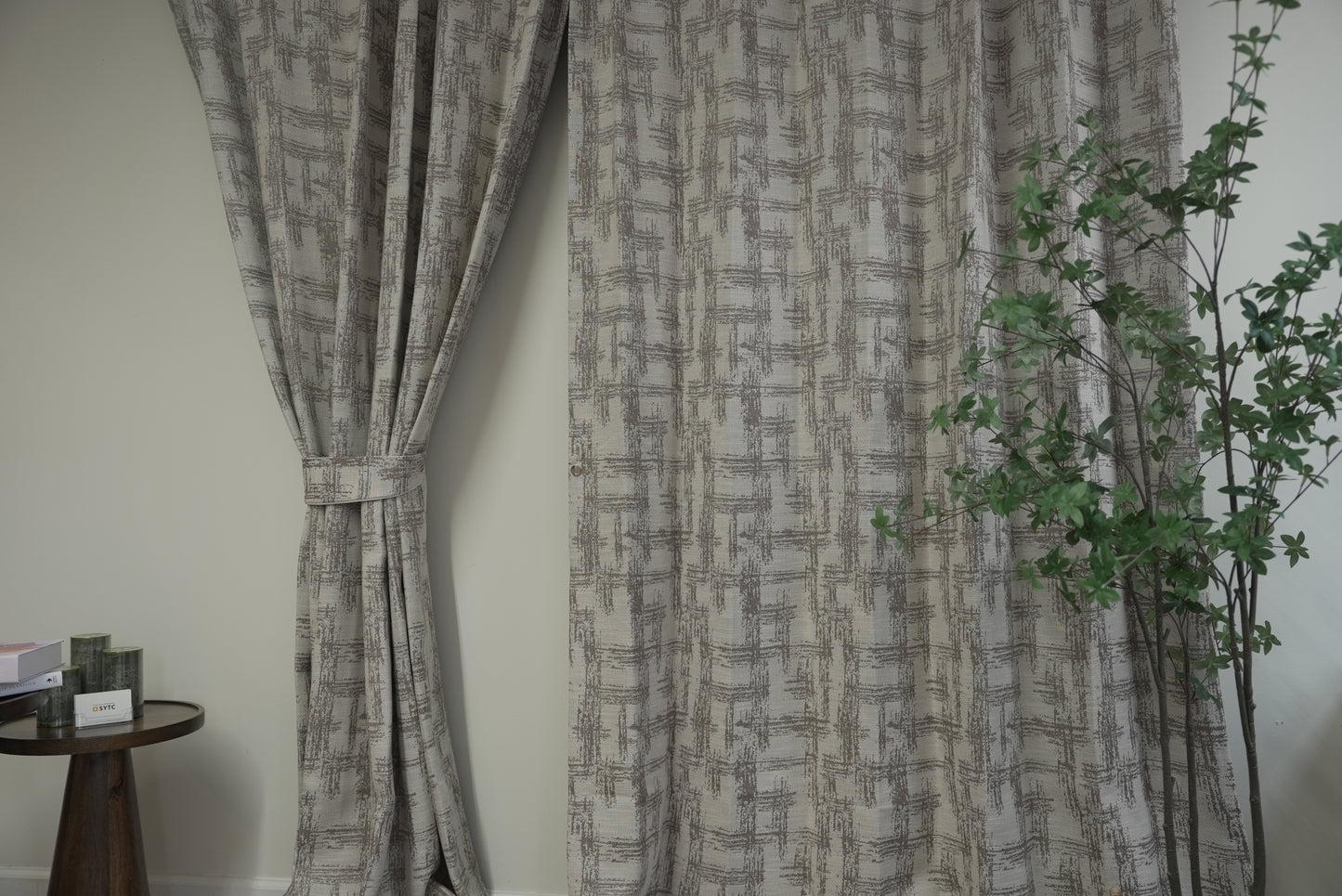 Taupe Cross Texture Curtains - Woven Linen Blend for Organic Modern Interiors