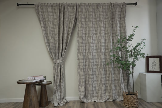 Taupe Cross Texture Curtains - Woven Linen Blend for Organic Modern Interiors