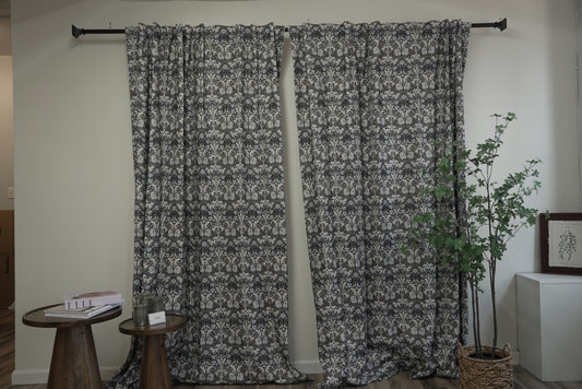 Breathable Boho Florals - 40% Cotton Navy Curtains with Oversized Pattern
