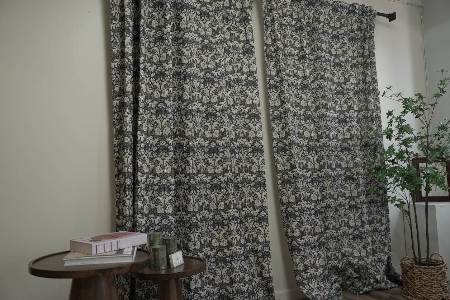 Breathable Boho Florals - 40% Cotton Navy Curtains with Oversized Pattern