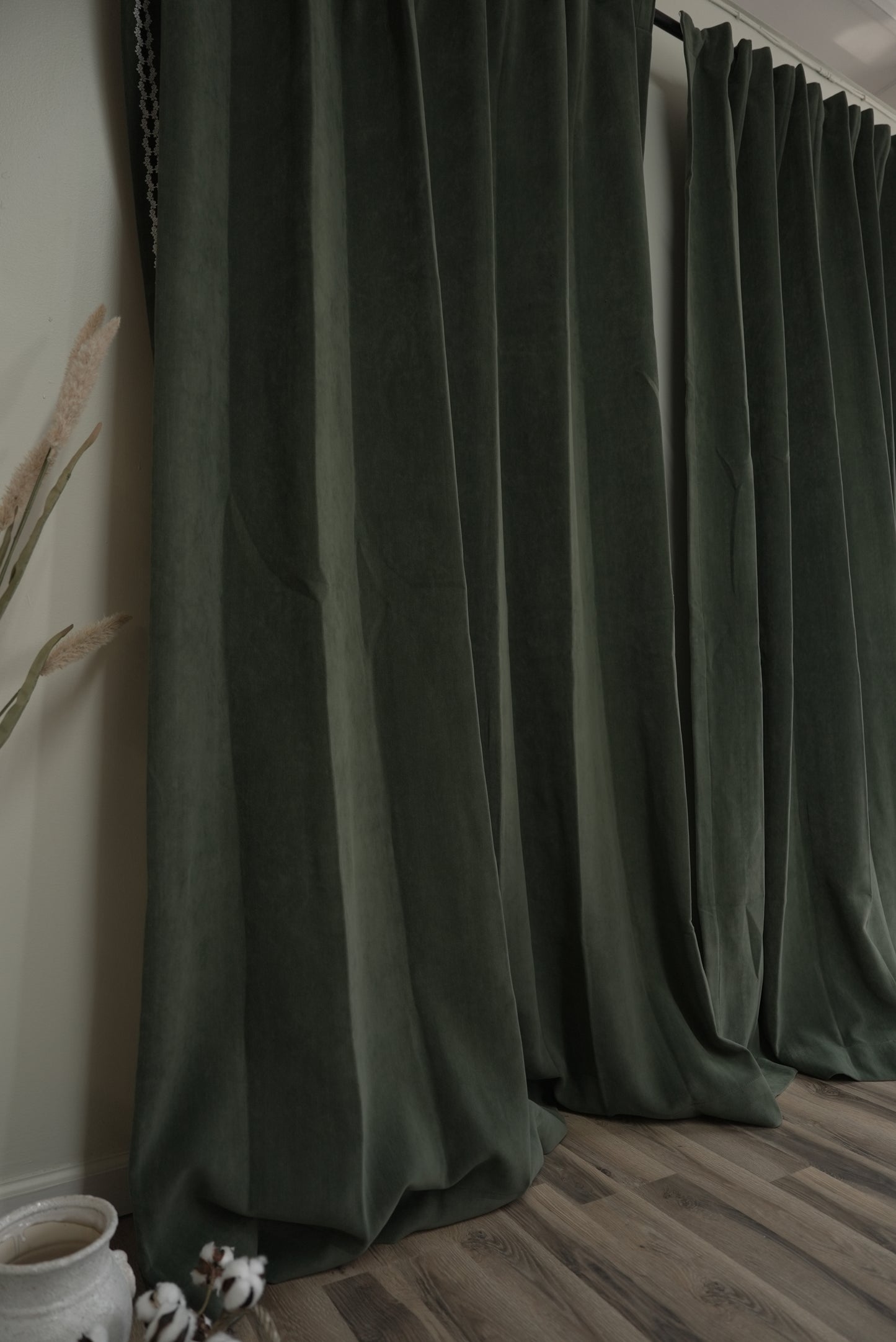 Forest Green Room Darkening Curtains - Noise Reducing Heavy Weight Drapes