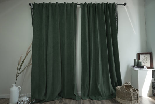 Forest Green Room Darkening Curtains - Noise Reducing Heavy Weight Drapes