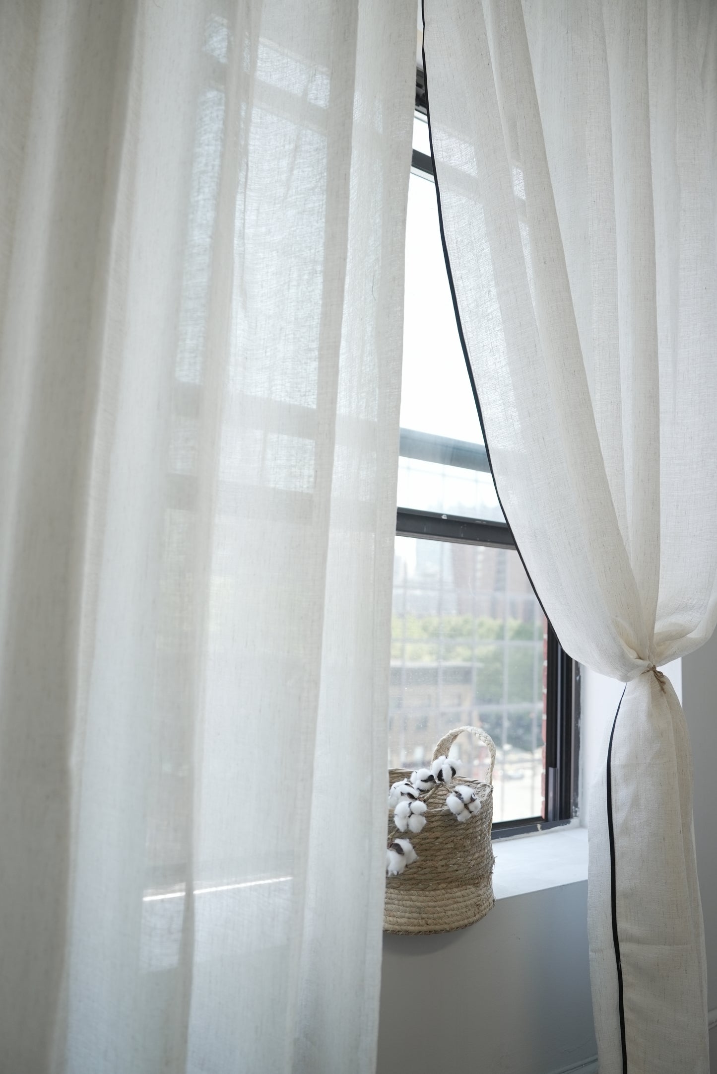 Minimalist Linen Sheers - Black Border Detail for Contemporary Spaces