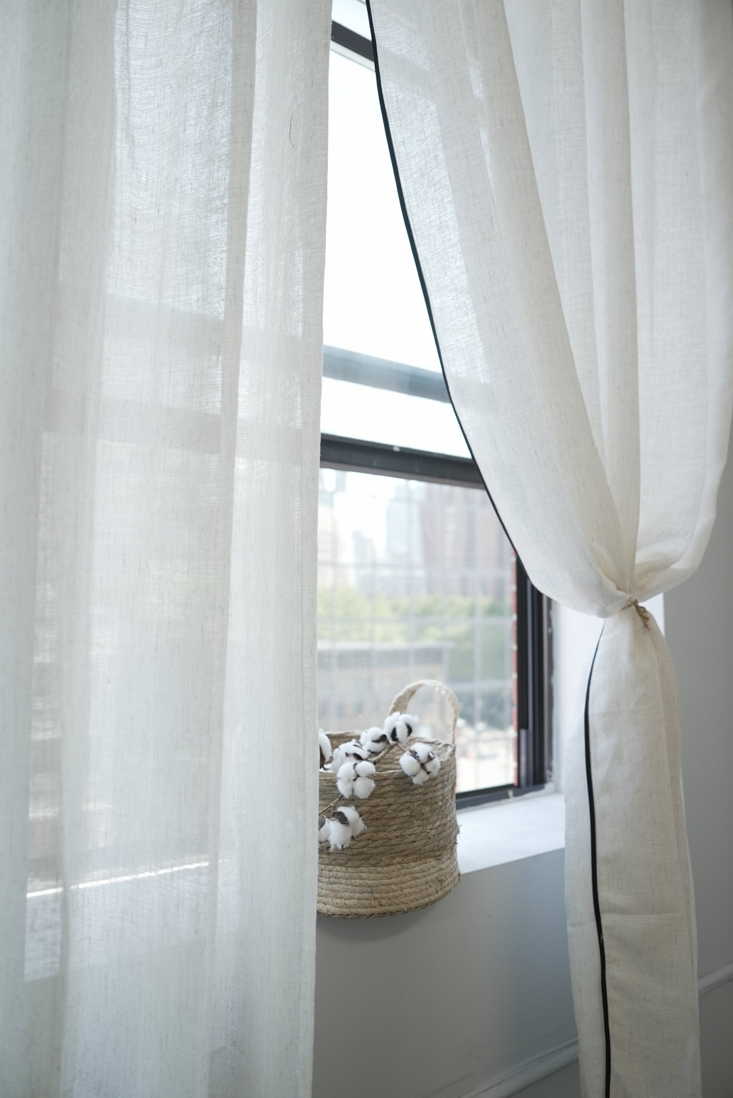 Minimalist Linen Sheers - Black Border Detail for Contemporary Spaces