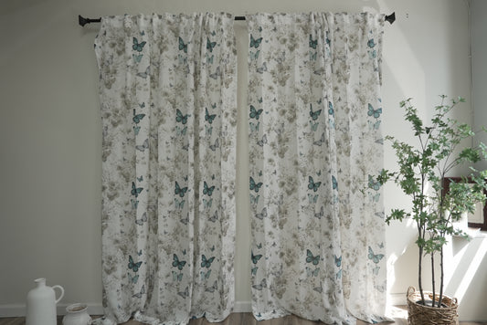 Blue Ombre Butterfly Sheer Curtains - Ethereal Wing Design for Magical Rooms