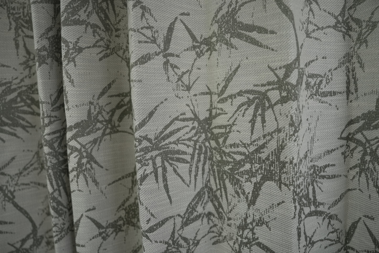 Green Retro Bamboo Pattern Curtains with Pom Pom Trim - Tropical Boho Drapes