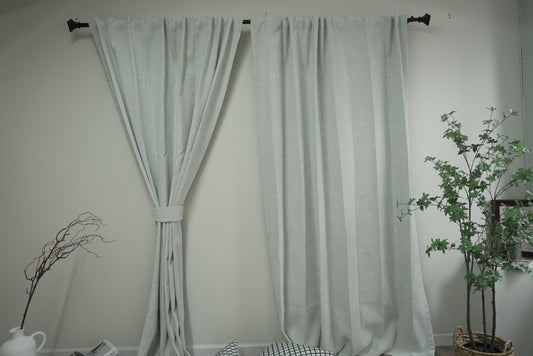 Light Green Print Blackout Curtains - Botanical Pattern Room Darkening Drapes