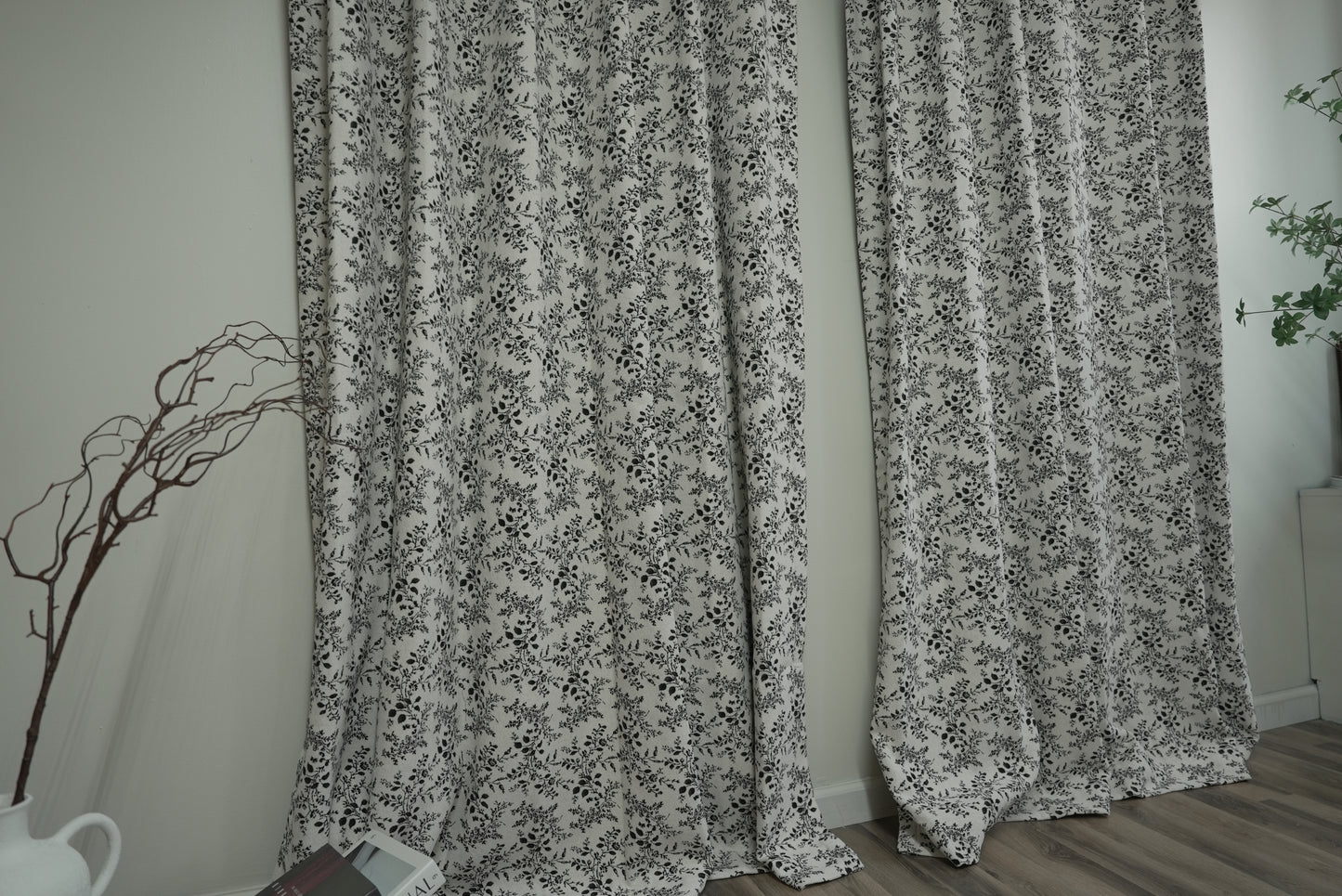 Black and White Floral Blackout Curtains - Timeless Print Room Darkening Drapes