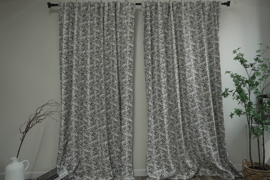 Black and White Floral Blackout Curtains - Timeless Print Room Darkening Drapes