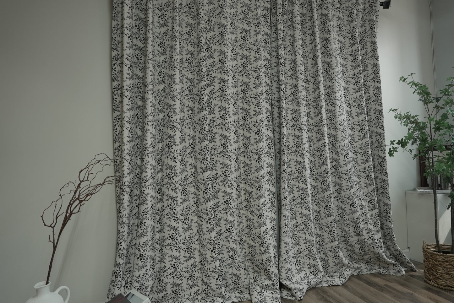 Black and White Floral Blackout Curtains - Timeless Print Room Darkening Drapes