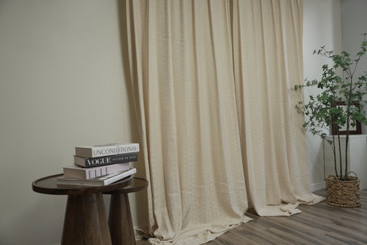 Beige Linen Cotton Blend Curtains Korean Pleat - Triangle Texture Light Blocking Thermal Drapes for Bedroom