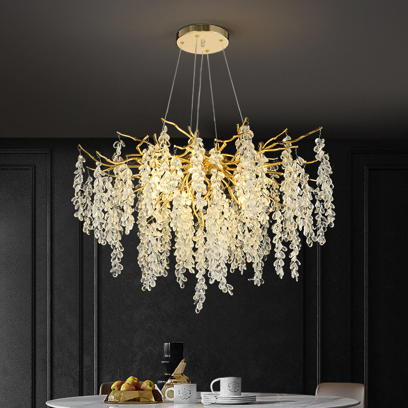 Crystal Branch Chandelier - French Art Deco Grape Cluster Pendant Light for Luxury Living Room & Bedroom"