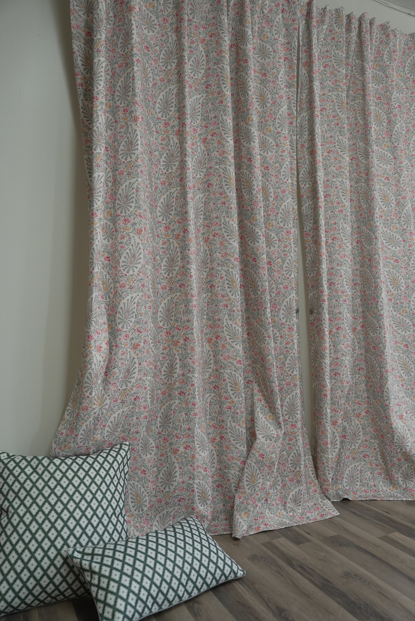 Blush Floral Print Curtains - 40% Cotton, Light Filtering & Breathable