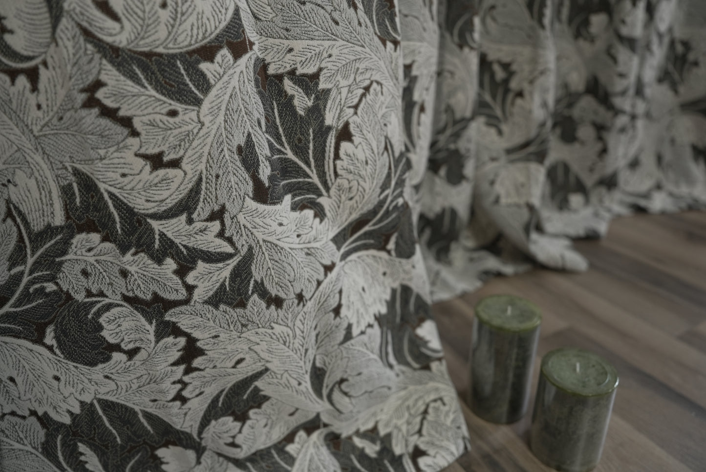 Charcoal Gray Large Floral Curtains - Moody Botanical Print Drapes