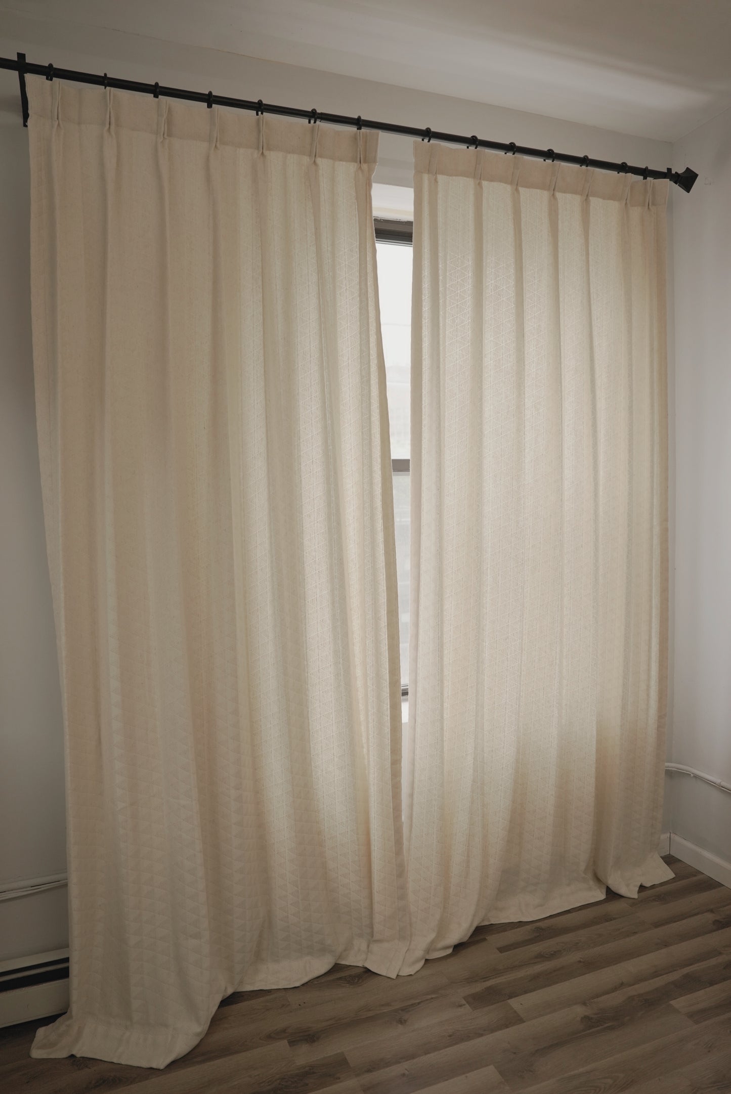 Beige Linen Cotton Blend Curtains Korean Pleat - Triangle Texture Light Blocking Thermal Drapes for Bedroom
